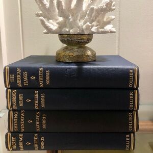 SET Antique Vintage Books. Navy EMBOSSED Covers. Gold Type .